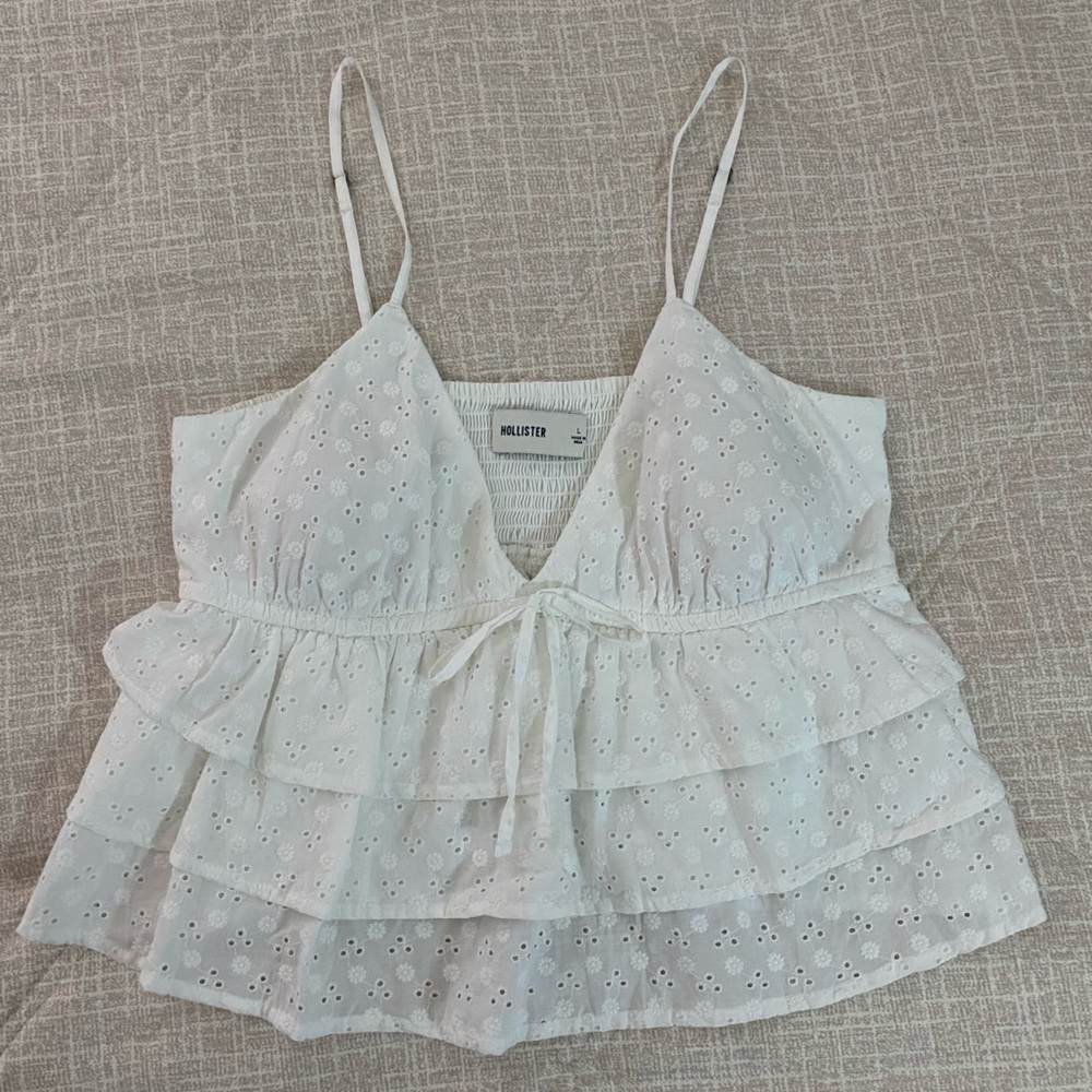 Hollister Floral Eyelet Top in White
